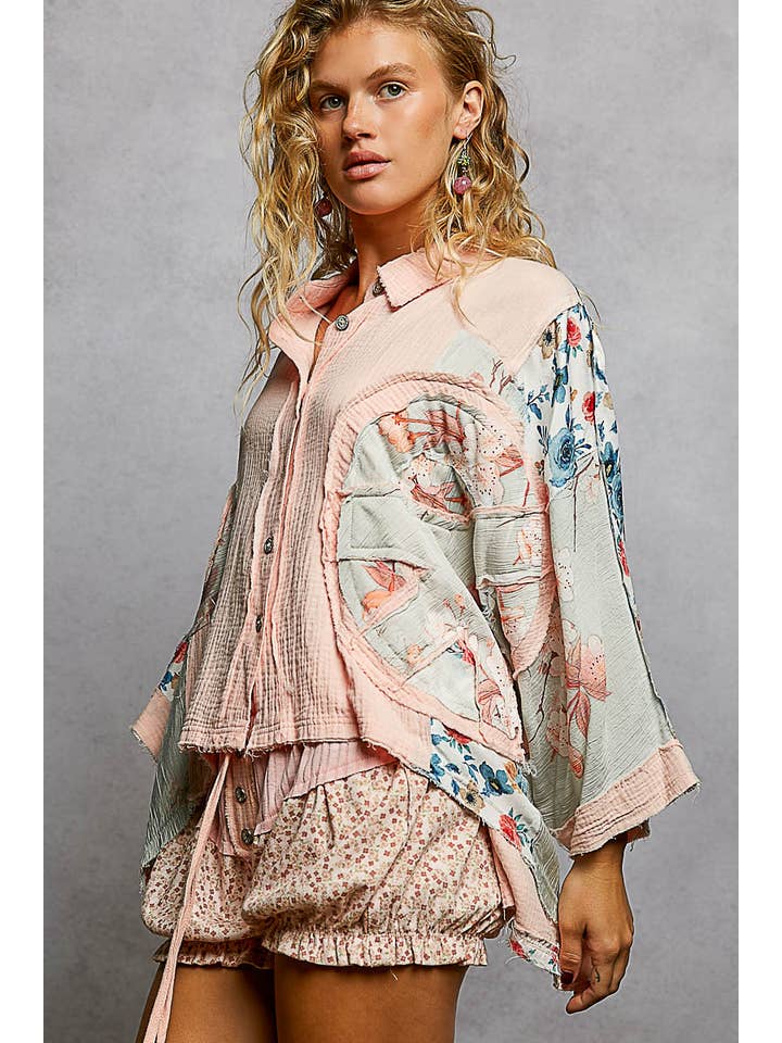 Pol Clothing - Wholesale Button Down Shirt - Women's - 3/4 sleeve roomy fit floral printed shirt top3