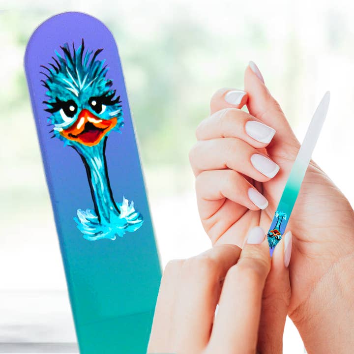 Emu Ostrich Bird Colored Hand Painted Crystal Nail File for wholesale by Classy Nail Files