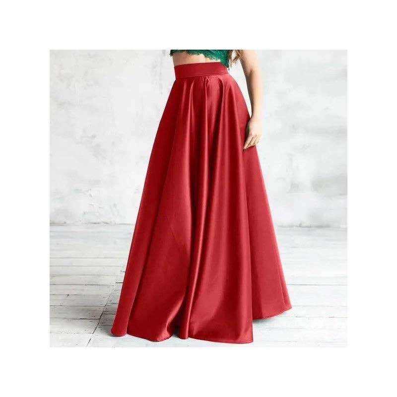 Sheer Trend - Wholesale Skirt - Women's - Satin High Waist A Line Midi Skirt0