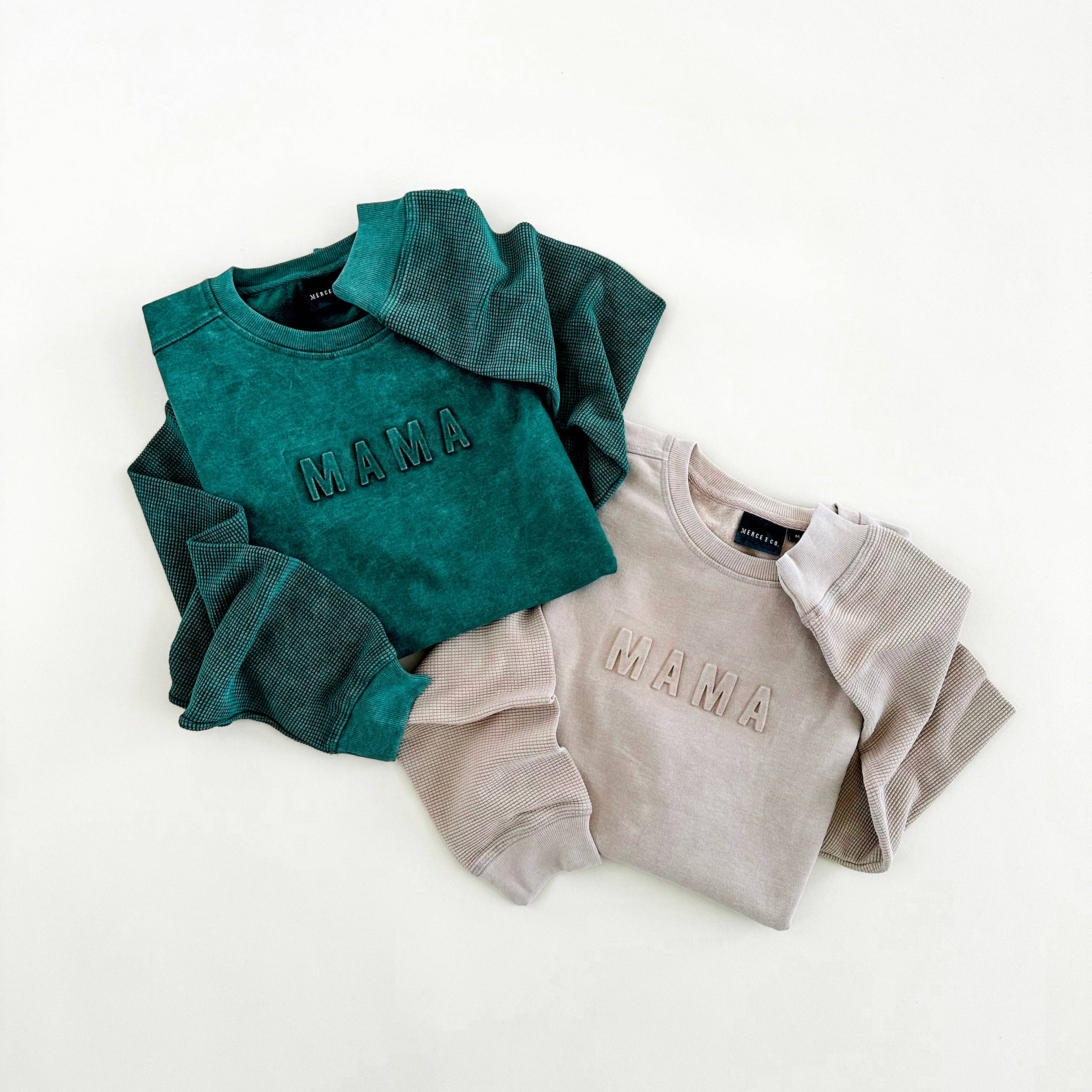 Mama Signature Waffle Sleeve Crewneck - Warm Sand for wholesale on Faire2