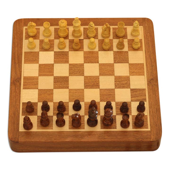 Novica Handmade Idle Hours Wood Travel Chess Set for wholesale by NOVICA