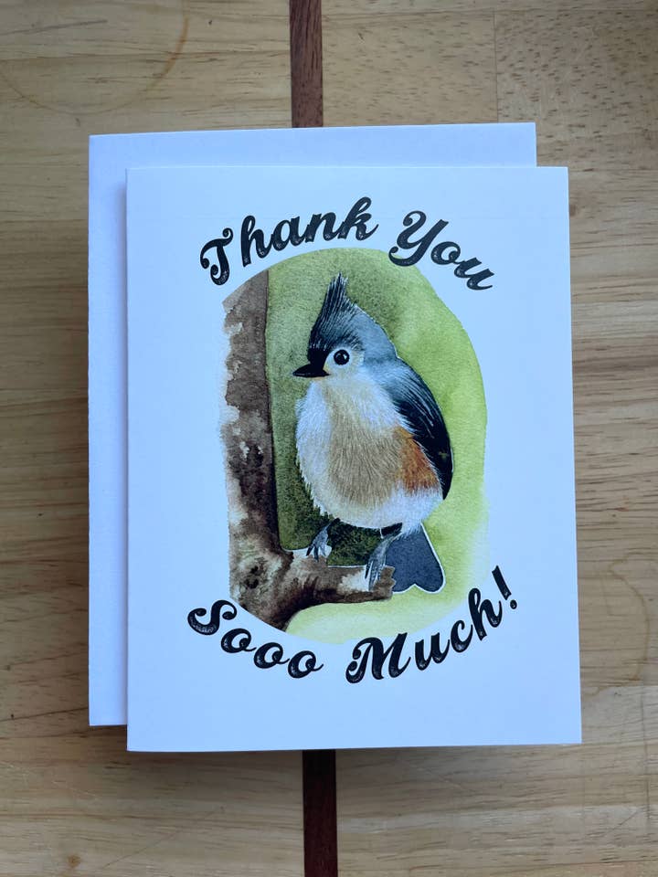 Mésange bicolore - Merci - Carte de vœux aquarelle pour la vente par Kristin Schmidt Artist
