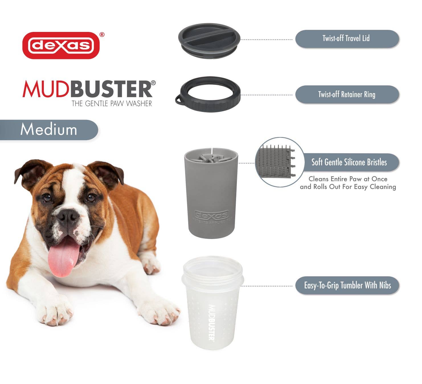 Dexas - Vente Produit de nettoyage - Lave-pattes MudBuster avec couvercle de voyage - Fournitures de nettoyage pour animaux6