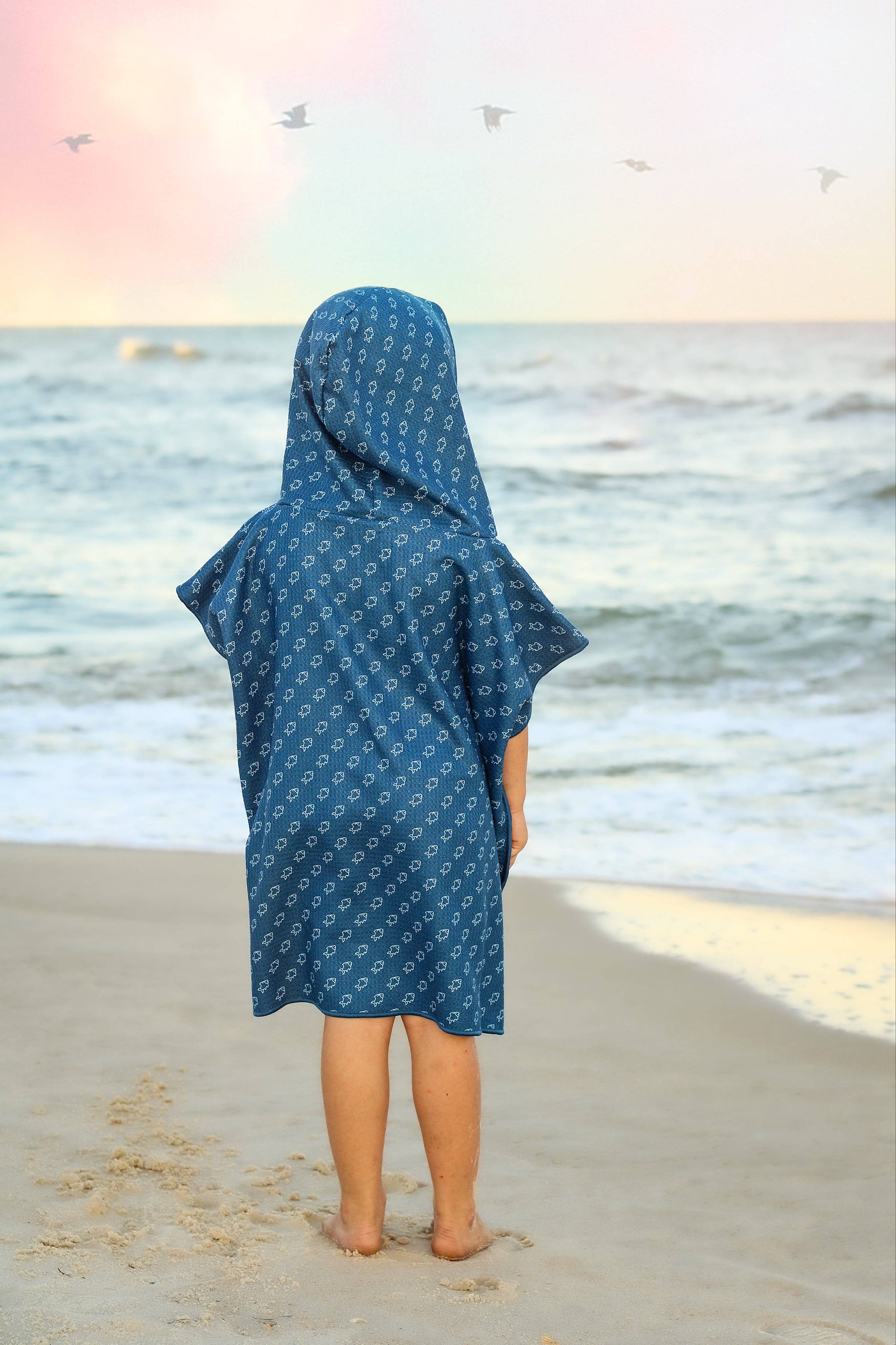 Keep the Littles Wild - Wholesale Hooded Towel - Kids & Baby - Microfiber blue fish waffle wearable towel2