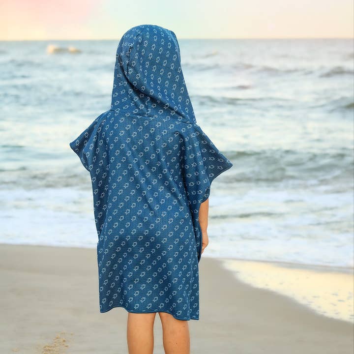 Keep the Littles Wild - Wholesale Hooded Towel - Kids & Baby - Microfiber blue fish waffle wearable towel2