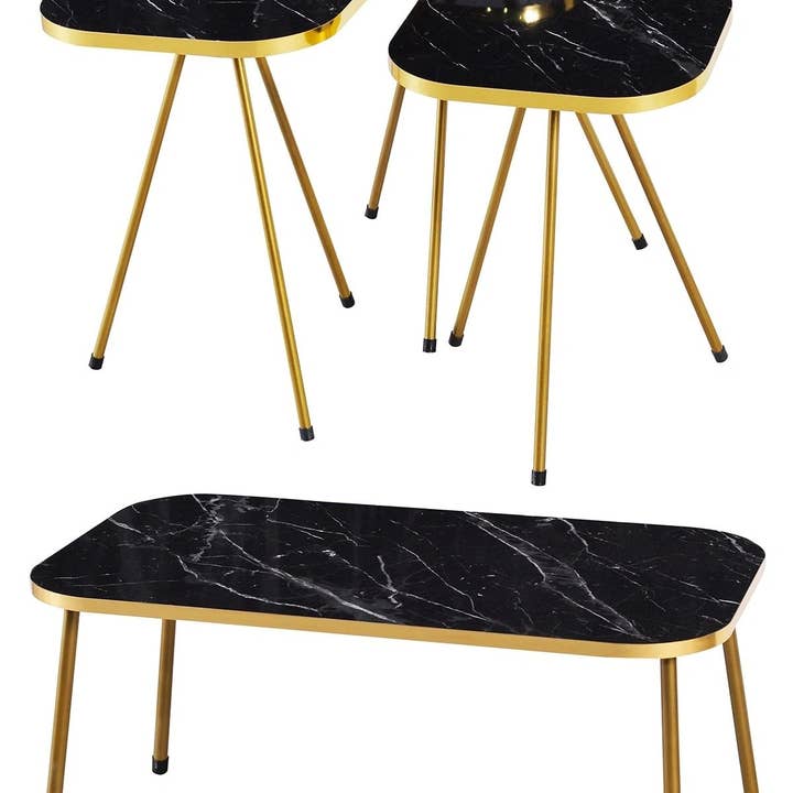 Conjunto de 4 Mesas Quadradas com Pés Metálicos Dourados e Tampo em PVC Dourado por atacado de Woohoo Sleep Like a Bear