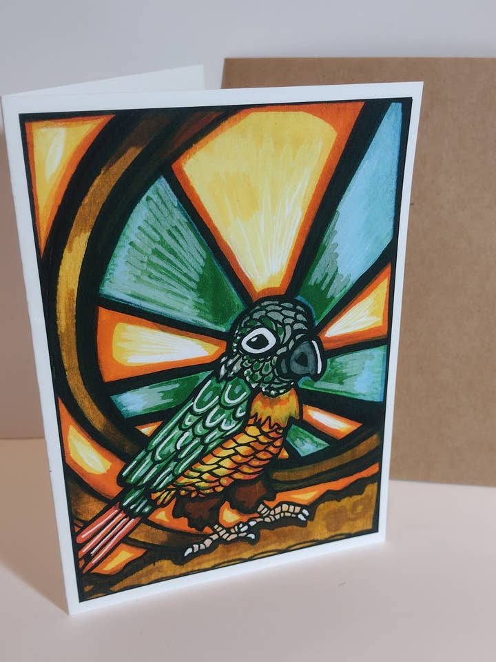 Leere Grußkarte - Tierreihe - Sonnensittich Papagei für den Großhandel von Laura Noel Art and Music