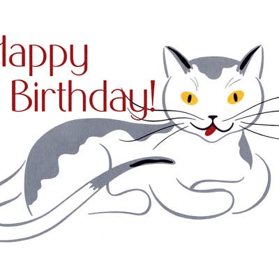 Smiling Cat With Golden Eyes - Birthday Card for wholesale by Laughing Elephant