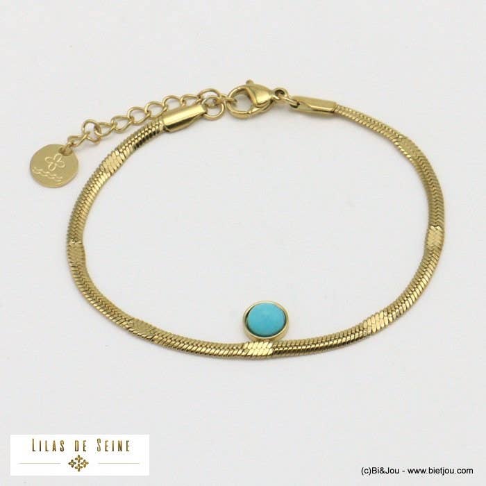 Cabochon stone chain bracelet, mirror mesh, steel 0221026 for wholesale by Lilas de Seine