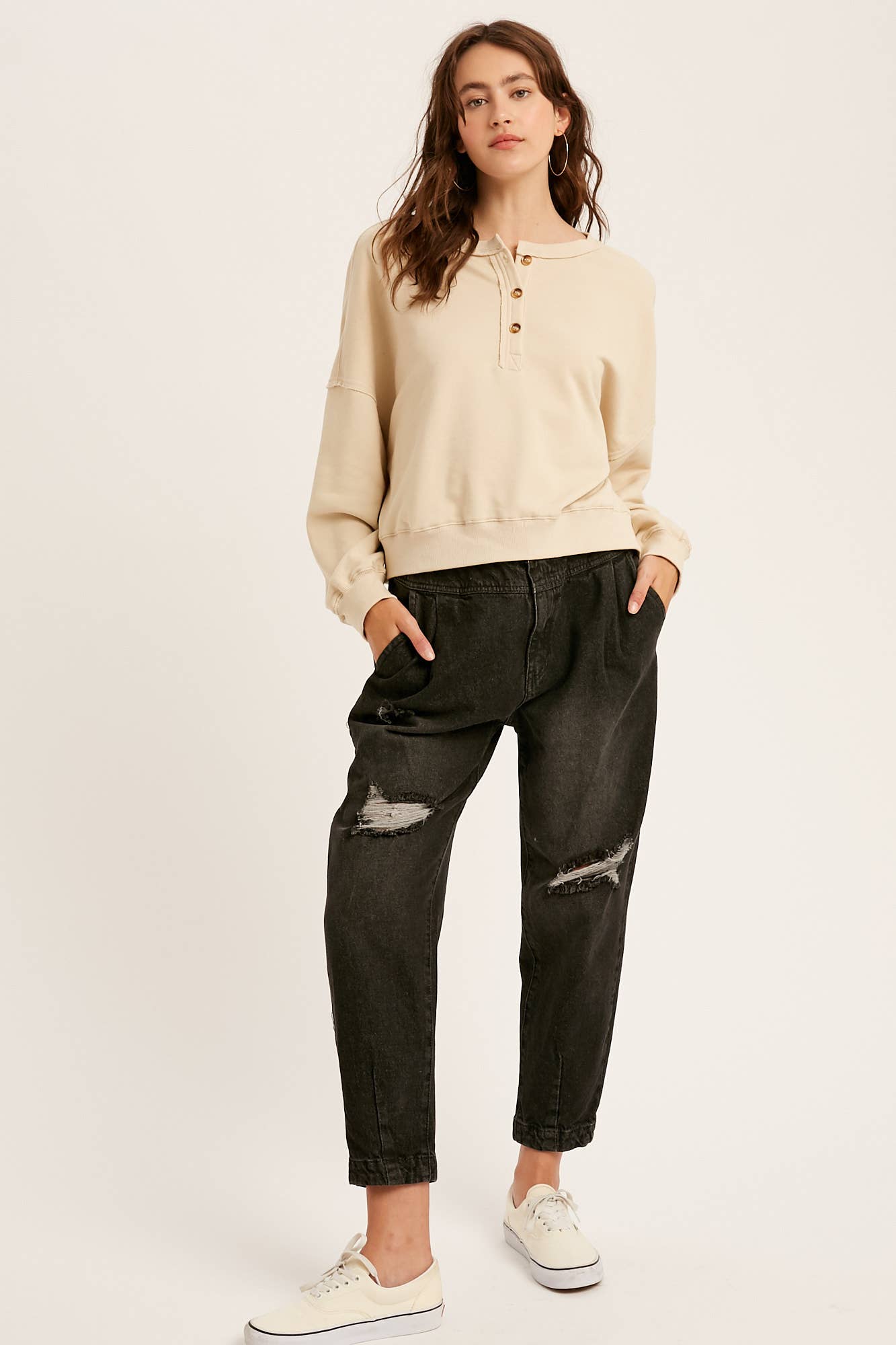 Listicle - Wholesale Knit Top - Women's - Henley Button Soft Knit Top LT111221