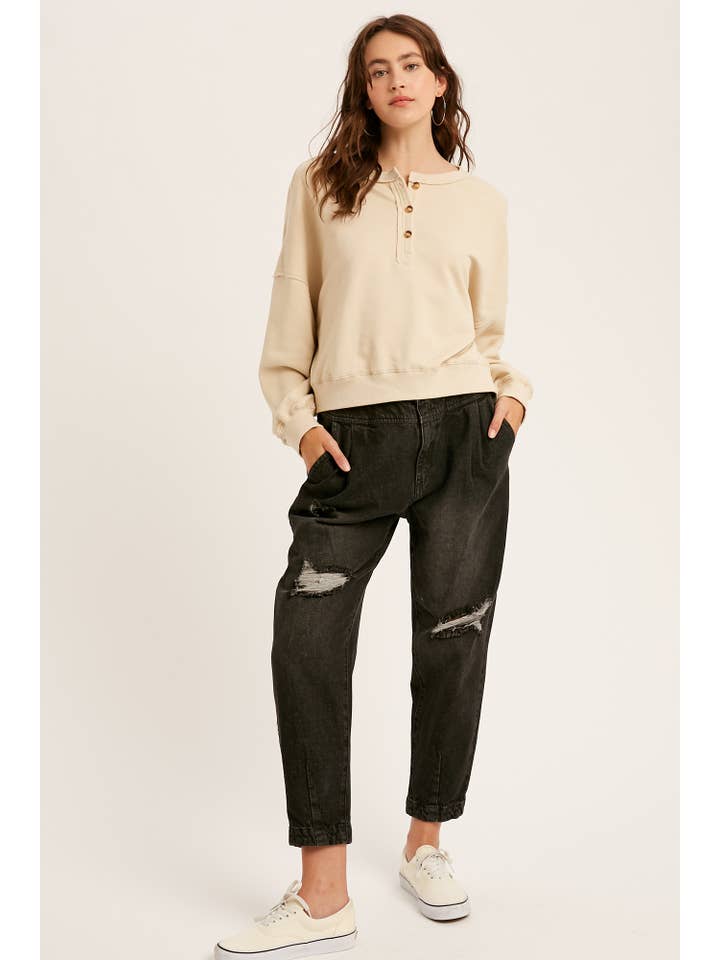 Listicle - Wholesale Knit Top - Women's - Henley Button Soft Knit Top LT111221