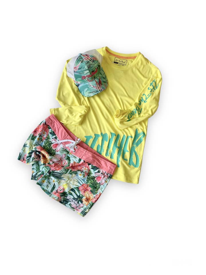 Yellow with Aqua Spinefish Logo UPF50 Performance Shirt for wholesale by It's The Beach