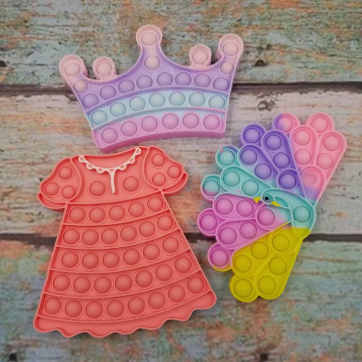 Skirt & Peacock & Crown Girl Bubble Poppers Kids Toys for wholesale by MIAS SHOP