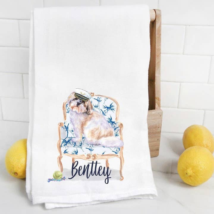 Torchon à thé personnalisé en sac de farine Shih Tzu pour la vente par The Preppy Pineapple Home