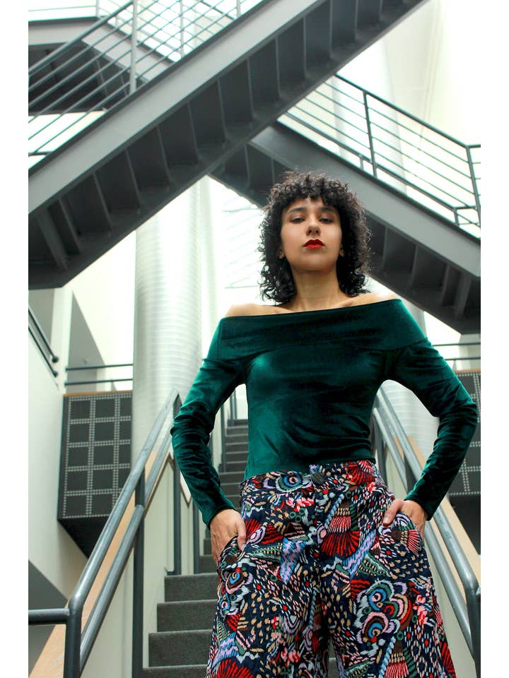 Rachel Walters Collection - Wholesale Blouse - Women's - Green Velvet Hazel Top1