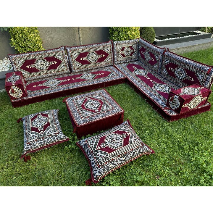 The Loom Wholesale - Wholesale Bank - Handgemaakte Vloerzitbank Set - Traditionele Ottomaanse Poef13