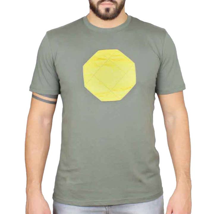 T-shirt uomo verde con ottagono giallo per la vendita all'ingrosso da parte di Vinto Exclusive