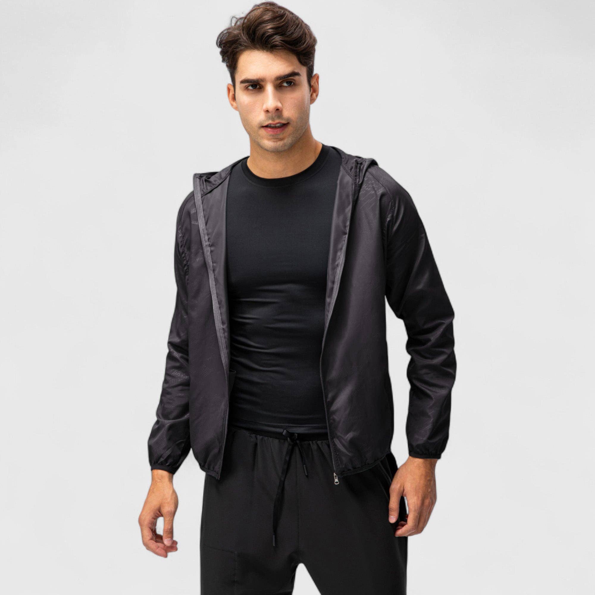 Active by Anna-Kaci - Wholesale Windbreaker - Men's - Men's Full Zip Hooded Windbreaker Jacket with Side Pockets a7