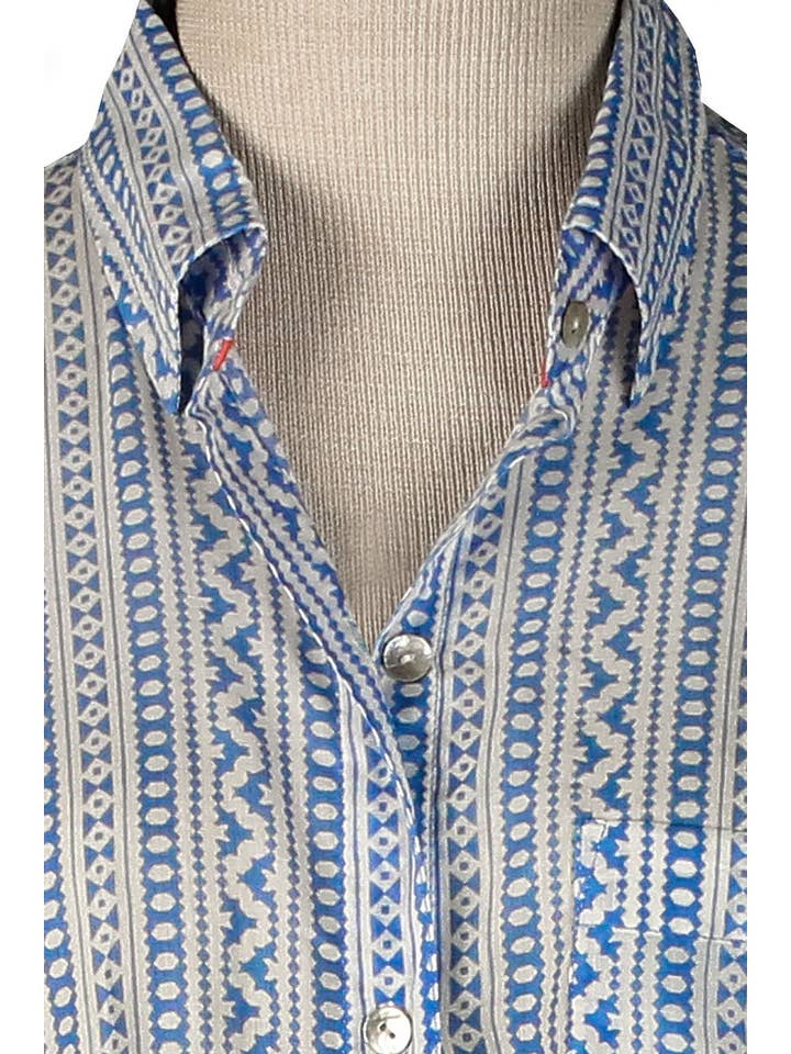 Grå Blå Gråblå Holi Coral Trim överdimensionerad KikiSol pojkvänskjorta för wholesale på Faire1