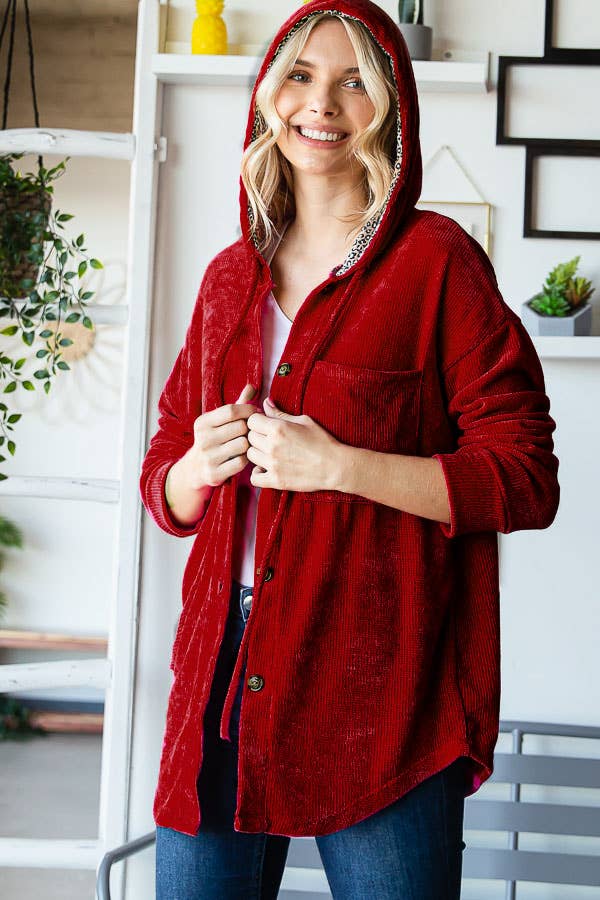 7th Ray - Venta al por mayor Sobrecamisa - Mujer - Chaqueta con capucha y cordón, forrada, de chenilla con estampado animal T496418