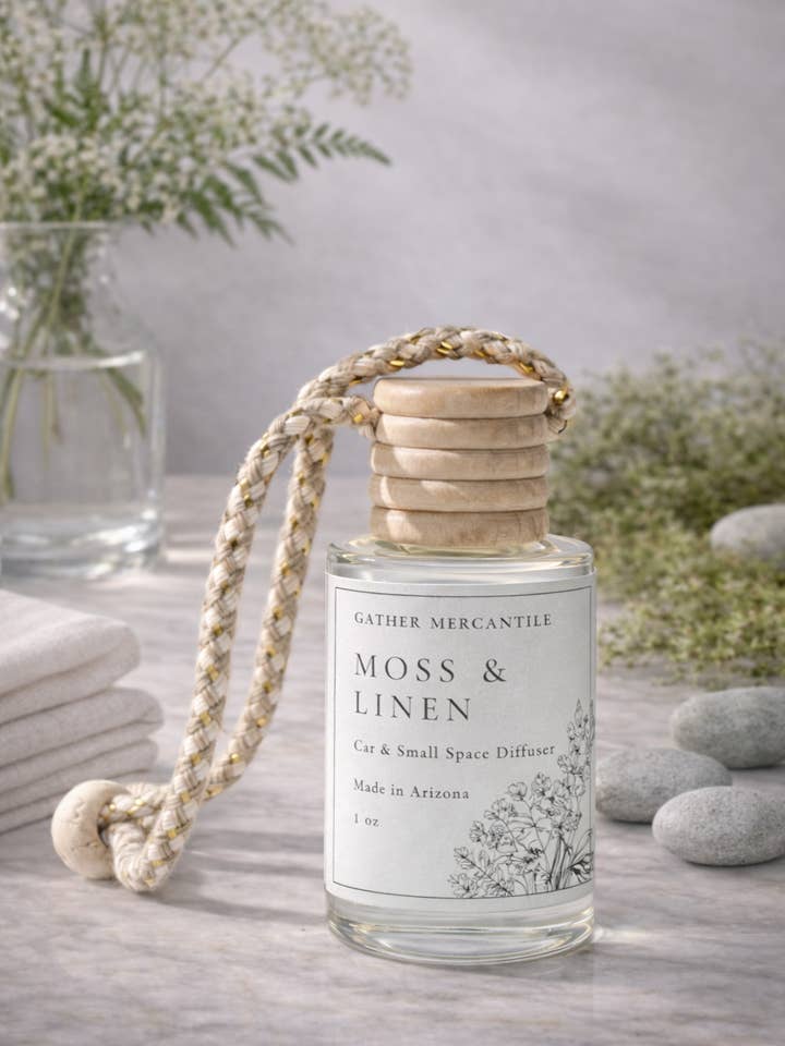 Moss & Linen Car and Small Space Diffuser for wholesale by Gather Mercantile