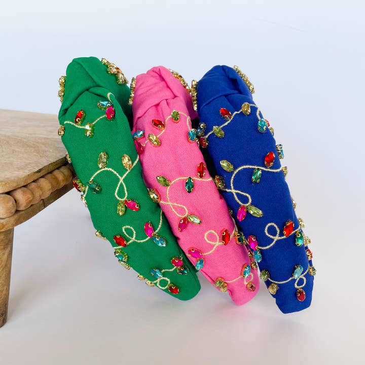 The Wildflower Company - Wholesale Fashion Headband - Women's - Rhinestone Embellished Christmas Light Headbands Knot Top