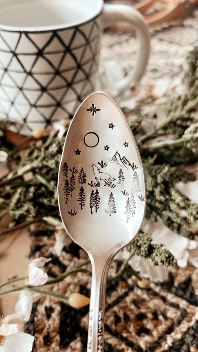 The WildSmith – Conjunto de talheres para servir por atacado – Colheres de chá vintage com gravações Nature9