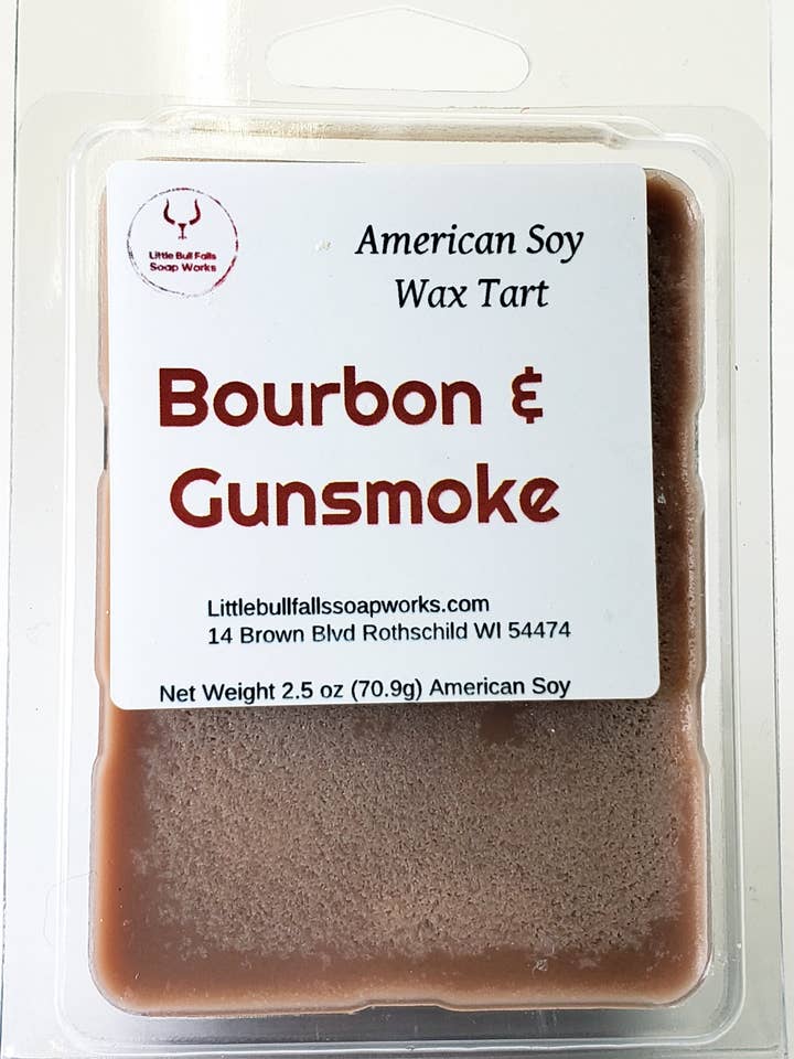 Bourbon and Gunsmoke Soy Wax Melt for wholesale by Little Bull Falls Soap Works