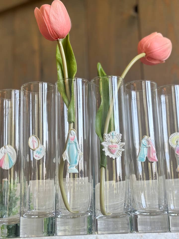 Set of 8 painted intaglio bud vase for wholesale by BeeStill Design