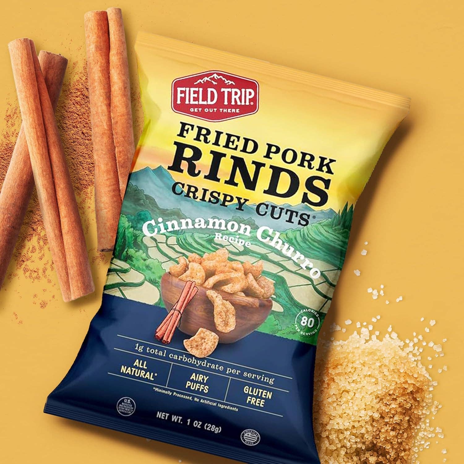 FIELD TRIP - Wholesale Puffed Snack - Crispy Cuts Cinnamon Churro Pork Rind (1oz)4