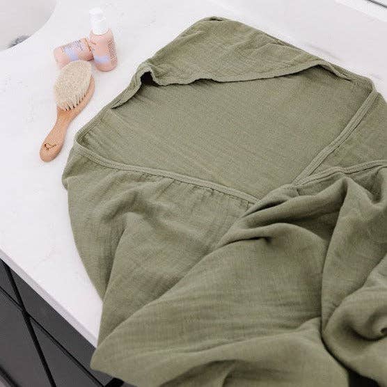 Hooded Towel- Olive for wholesale by Plum & Sparrow
