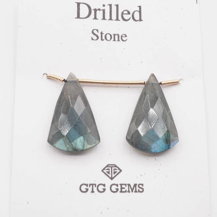 Passendes Paar aus gebohrtem Labradorit, 22 x 13 mm für den Großhandel von GTG Gems Corp
