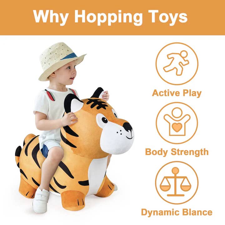 iPlay iLearn - Wholesale Stuffed/Plush Toy - Kids & Baby - Tiger Bouncy Pals - Toddler Plush Animal Hopper Ride-On1