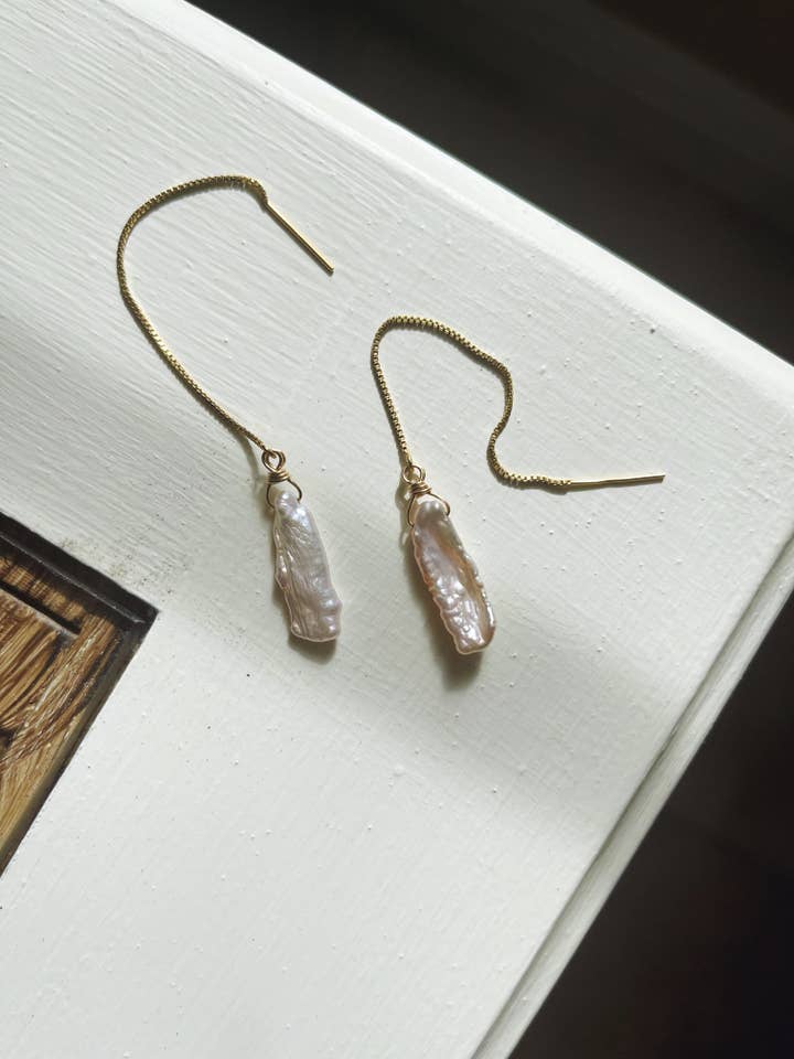 Pink Freshwater Pearl Threader Earrings for wholesale by Helen Ethel Jewelry