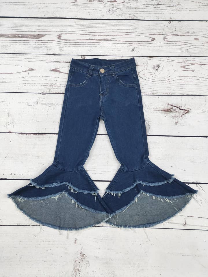 Girls Bell Bottom Jeans with Ruffle for wholesale by sassy kids palace