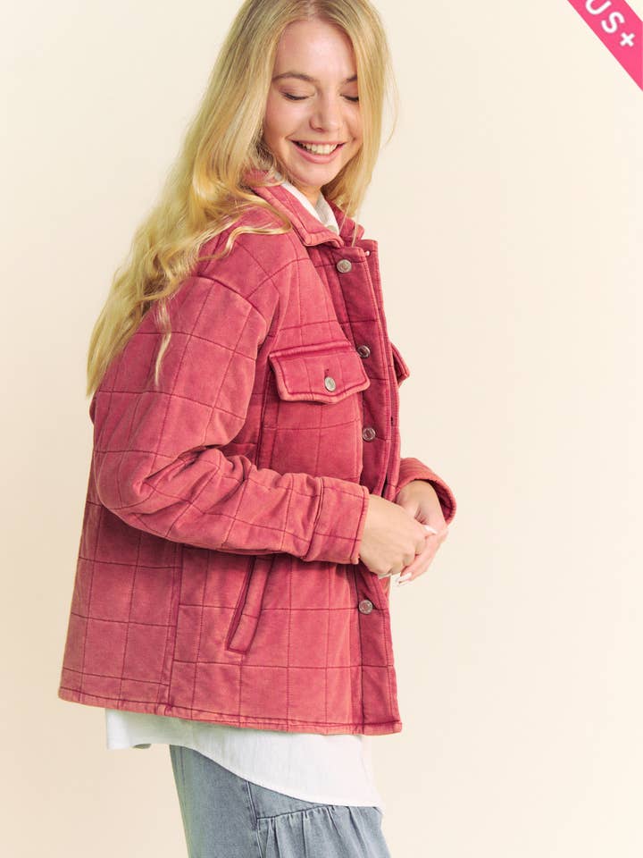 Davi & Dani - Wholesale Jacket - Women's - PLUS POCKET BUTTON FRONT SHACKET SHIRT JACKET