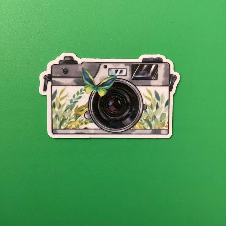 Green Leafy Camera vinyl sticker for wholesale by Forever Yours, Me