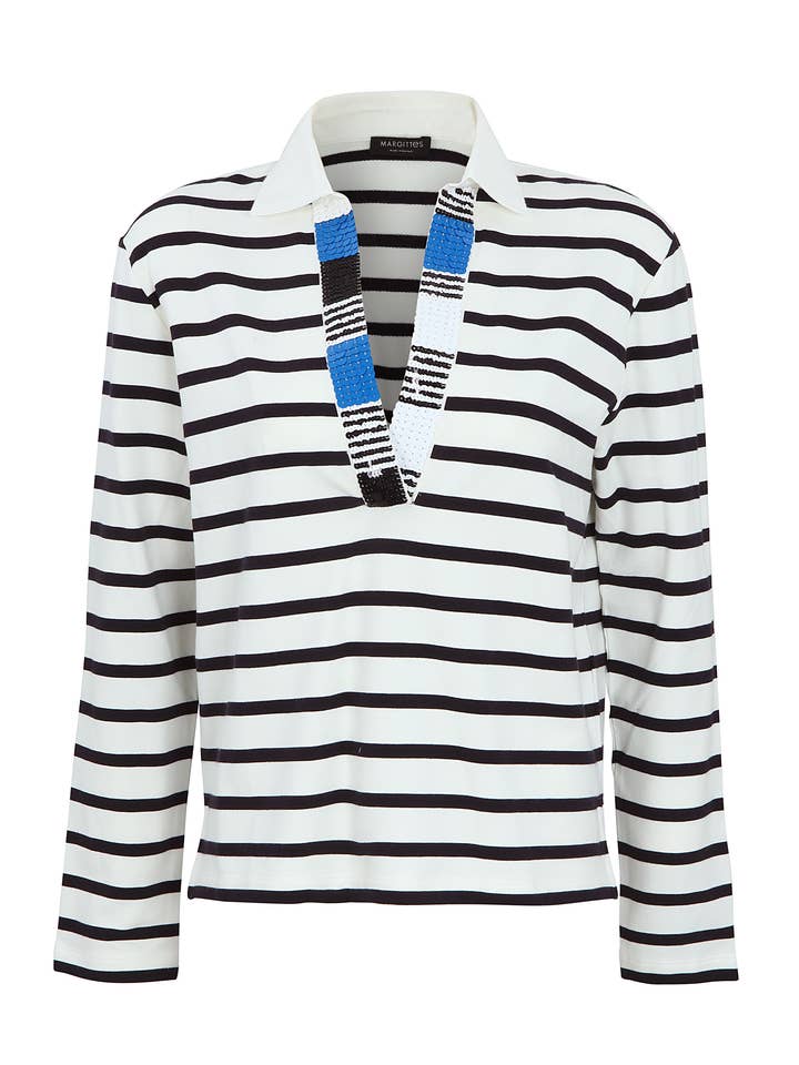 Striped Sequin Collar Blouse for wholesale by Margittes