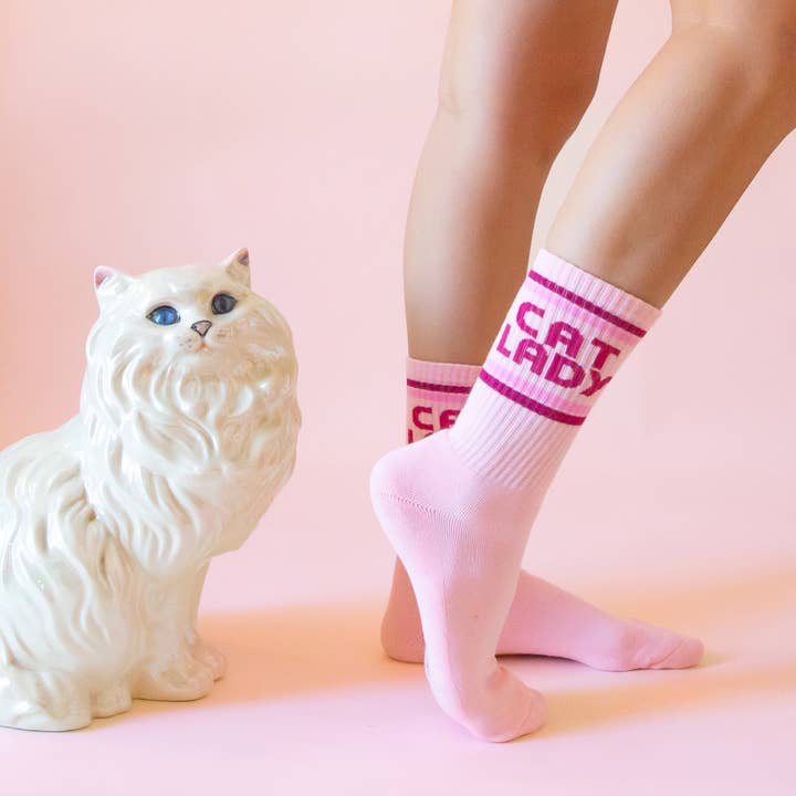 Chaussettes côtelées rayées Cat Lady pour la vente par Sunshine Studios