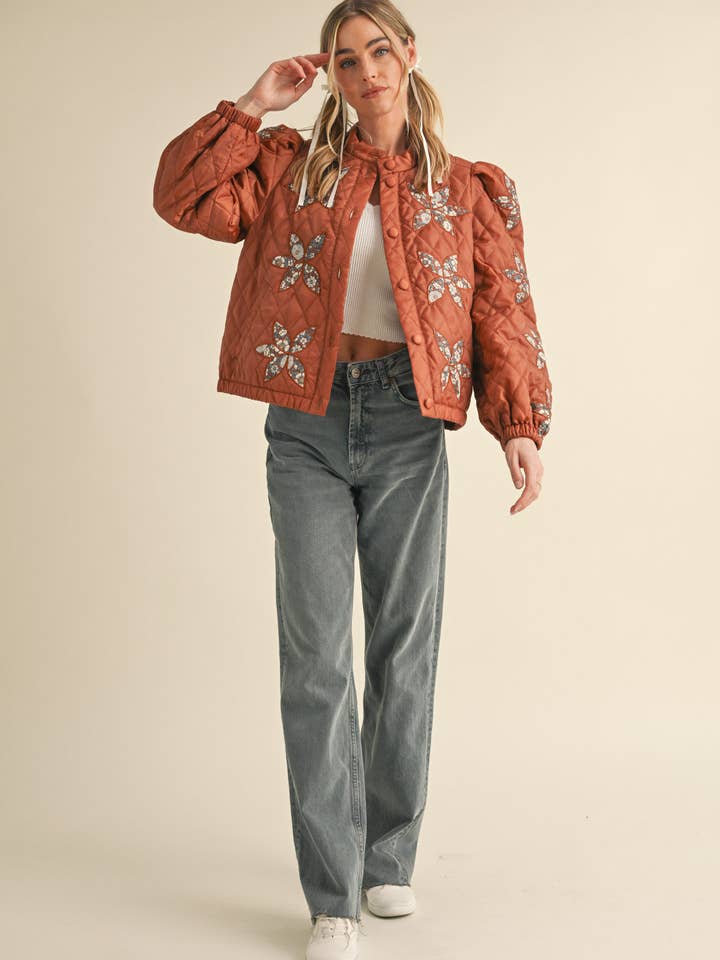 &MERCI - Wholesale Jacket - Women's - QUILTED JACKET WITH FLORAL PATCHWORK MJK330030