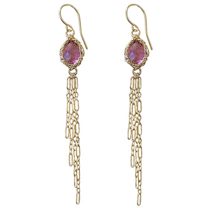 Orecchini boho ametista in oro per la vendita all'ingrosso da parte di Arivka Jewelry