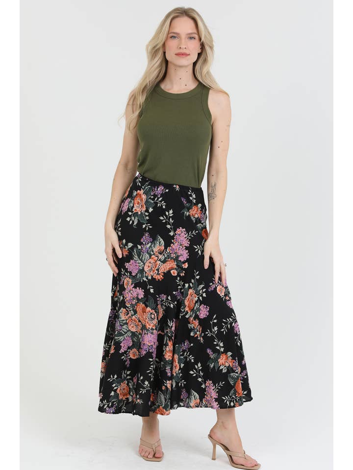 Nostalgia – Saia - Mulher por atacado – SAIA MAXI CORTADA EM VIÉS COM ESTAMPA FLORAL G6200-A900