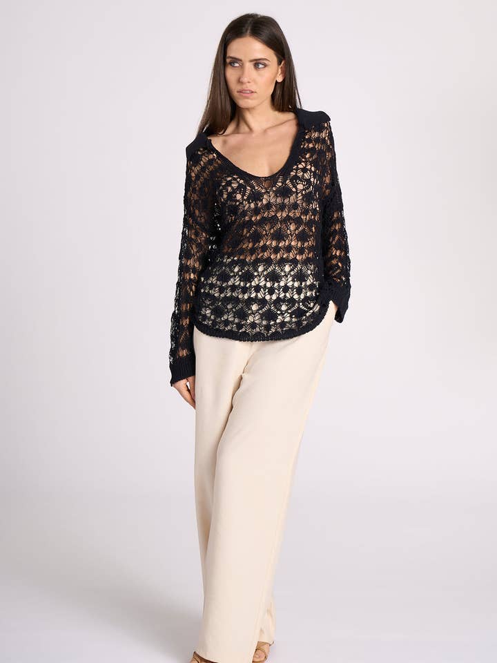 TENNÉ - Wholesale Knit Top - Women's - Crochet Maxi Polo - Ines