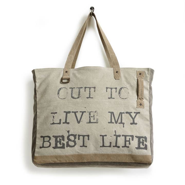 Mona B. - Wholesale Weekender Bag - Women's - Life is Short Up-Cycled Canvas Women's Weekender Travel Bag1