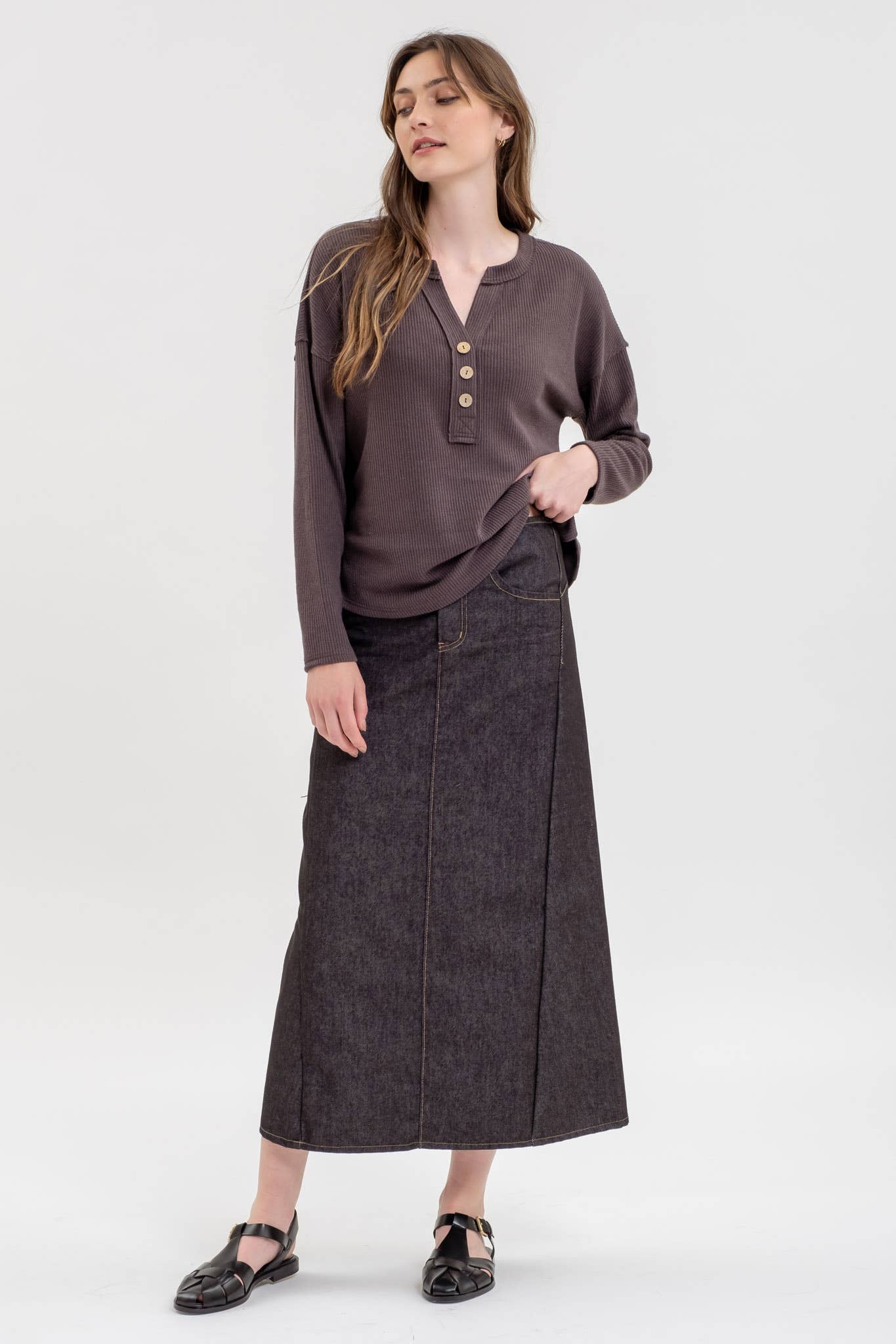 Blu Pepper - Wholesale Knit Top - Women's - HALF BUTTON V NECK LONG SLEEVE KNIT TOP5