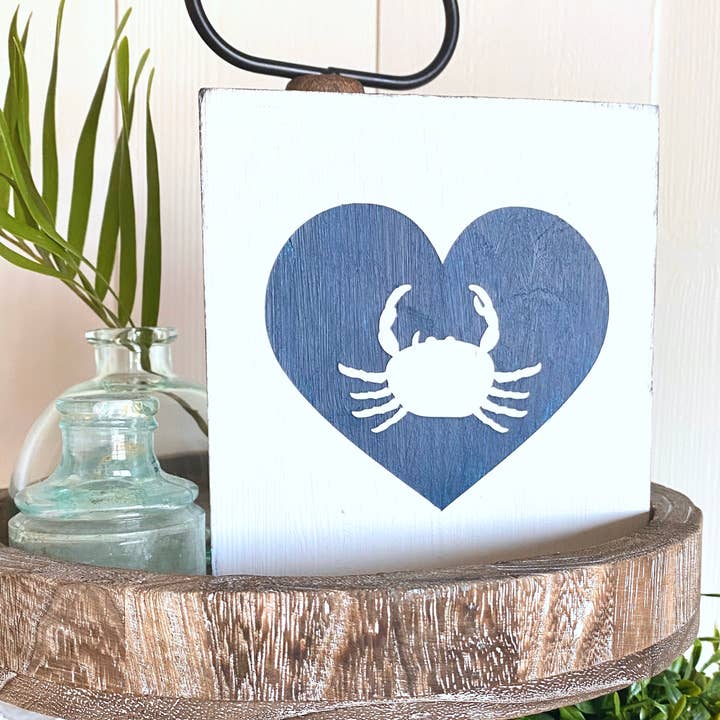 Crab Heart Sign coastal valentine gift beach house decor for wholesale by Anchored Soul Designs