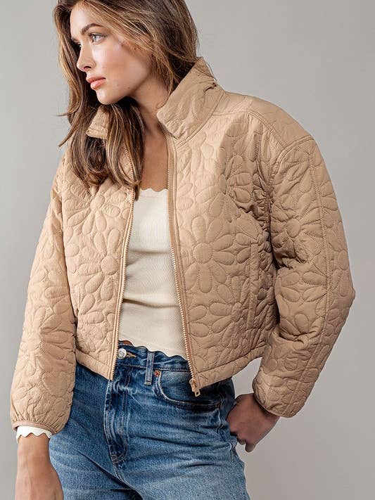 Urban Daizy - Wholesale Jacket - Women's - Floral Imprint Boxy Zip Up Jacket