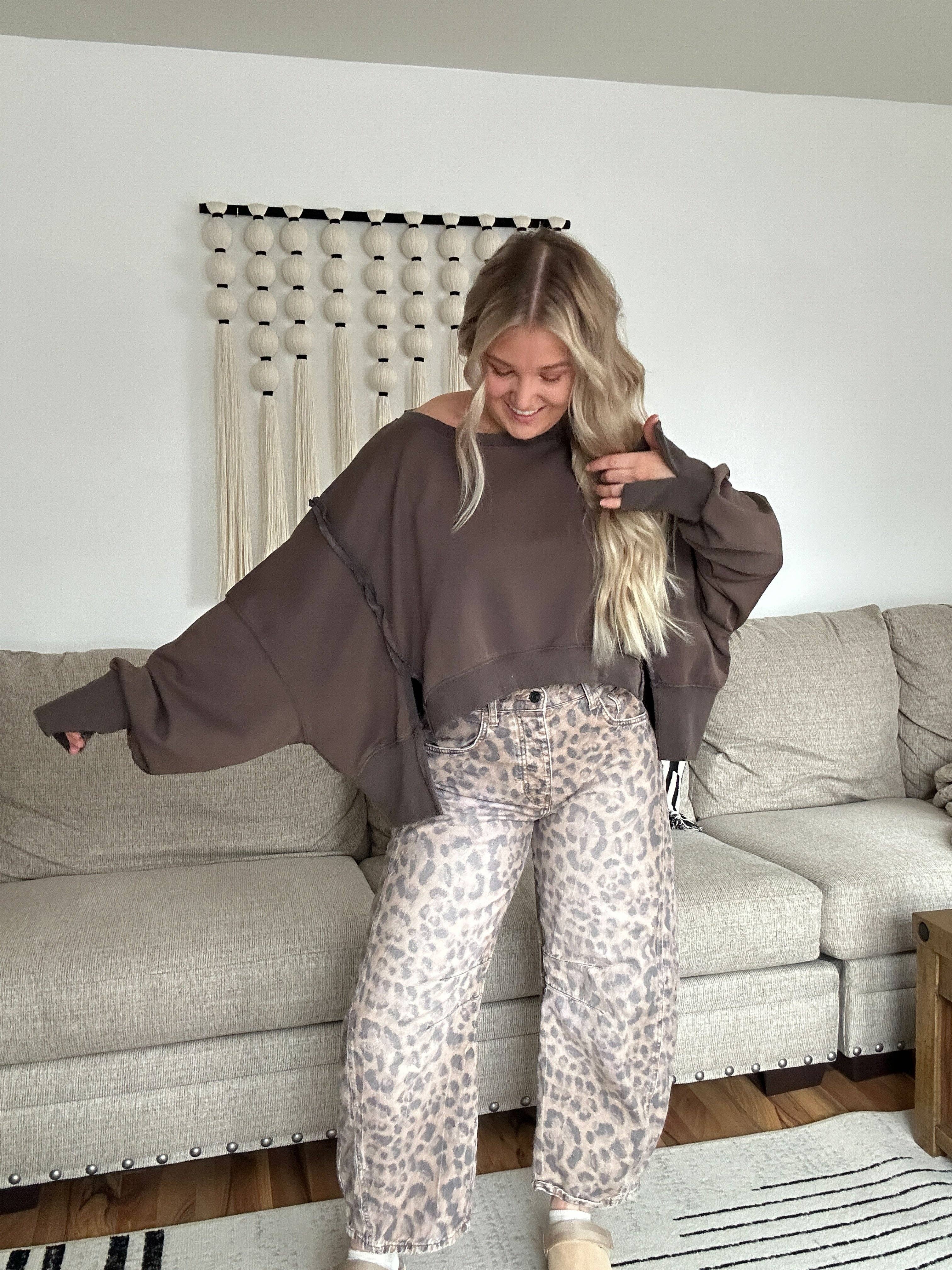 Attire Focus - Vente Sweat-shirt – femme - Sweat-shirt court surdimensionné bohème délavé minéral0