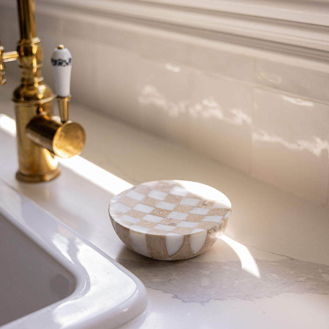 Luxe B Co - Wholesale Kitchen Soap Dish - Checkered Travertine & Marble Soap Dish6