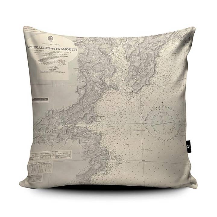 Falmouth vintage sea chart map Cushion for wholesale by Hannah Wisdom Textiles